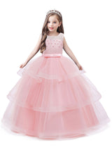 flower girl dresses Jewel Neck Tulle Sleeveless Ankle Length Princess Silhouette Kids Social Party Dresses