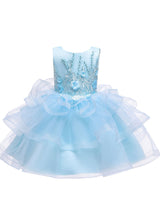 flower girl dresses Jewel Neck Tulle Sleeveless Knee Length Princess Silhouette Beaded Kids Party Dresses