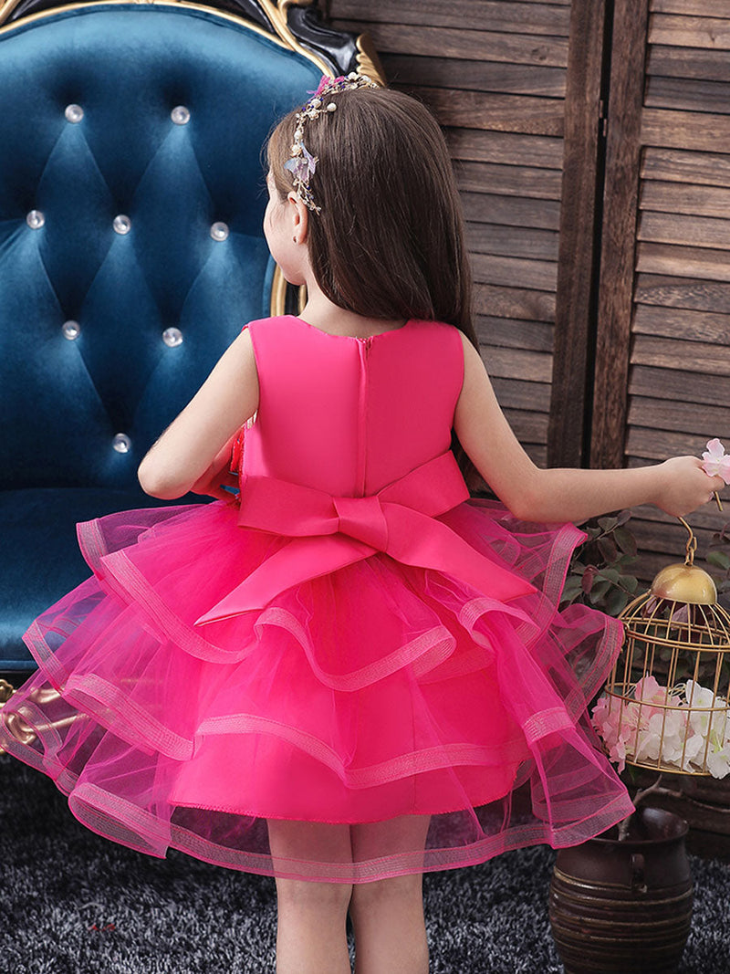 flower girl dresses Jewel Neck Tulle Sleeveless Knee Length Princess Silhouette Beaded Kids Party Dresses