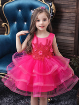 flower girl dresses Jewel Neck Tulle Sleeveless Knee Length Princess Silhouette Beaded Kids Party Dresses