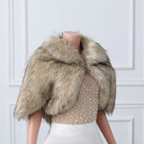 Khaki Butterfly Sleeve Lapel Collar Faux Fur Winter Wedding Wraps-stylesnuggle