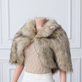 Khaki Butterfly Sleeve Lapel Collar Faux Fur Winter Wedding Wraps-stylesnuggle