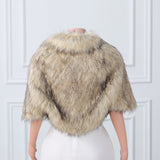 Khaki Butterfly Sleeve Lapel Collar Faux Fur Winter Wedding Wraps-stylesnuggle