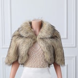 Khaki Butterfly Sleeve Lapel Collar Faux Fur Winter Wedding Wraps-stylesnuggle