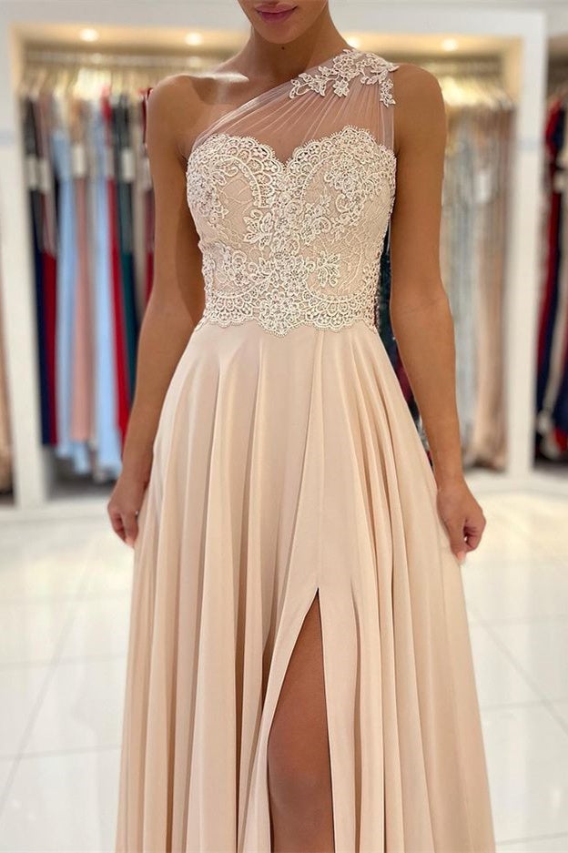 Lace Appliques Sleeveless One-Shoulder Prom Dress-stylesnuggle