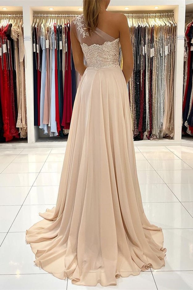 Lace Appliques Sleeveless One-Shoulder Prom Dress-stylesnuggle