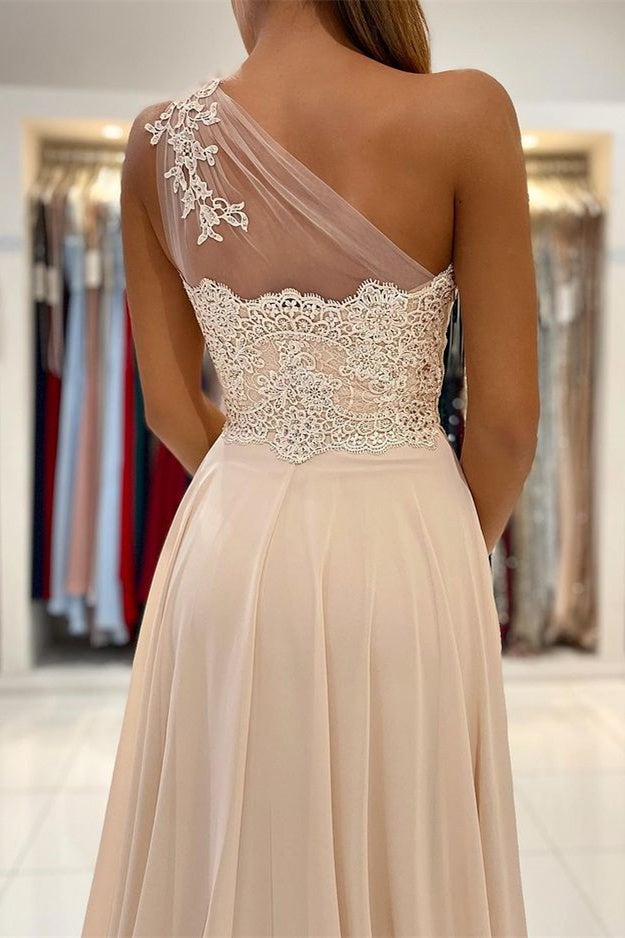 Lace Appliques Sleeveless One-Shoulder Prom Dress-stylesnuggle