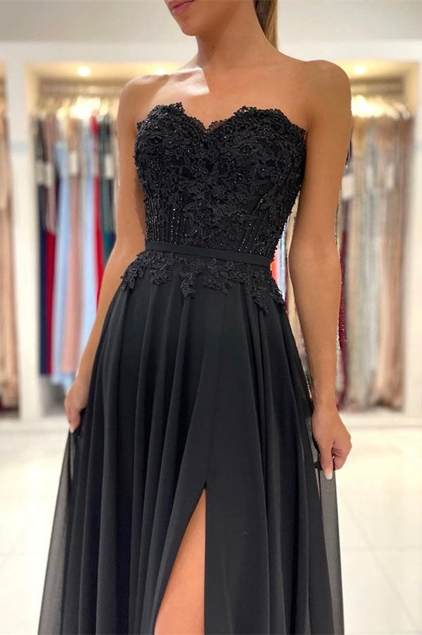 Lace Long Front Split Prom Dress Off-the-shoulder Evening Gown-stylesnuggle