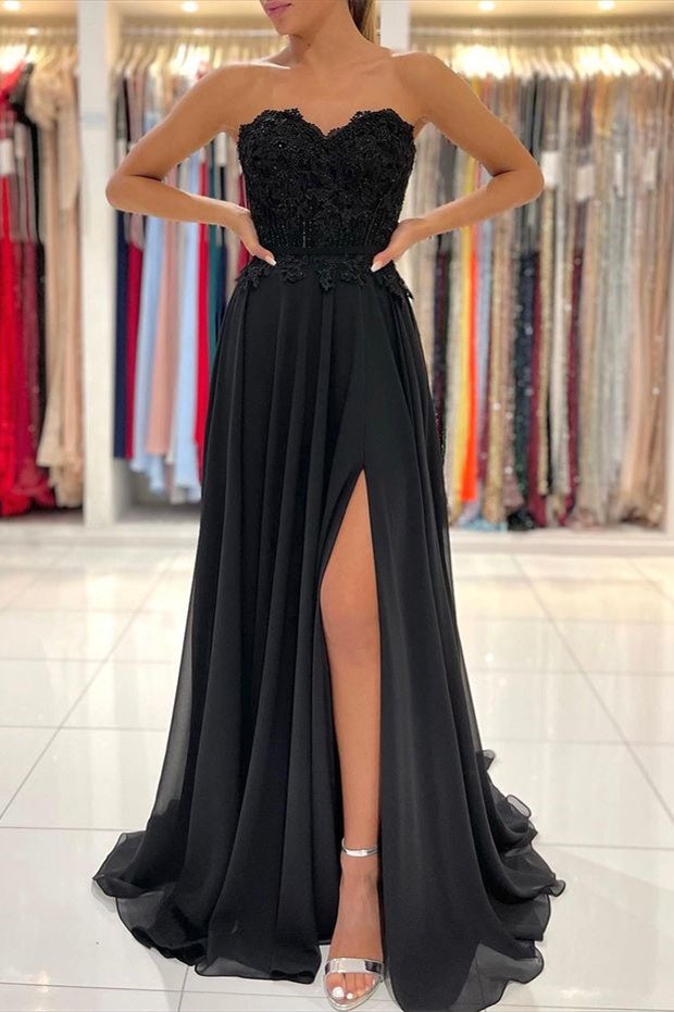 Lace Long Front Split Prom Dress Off-the-shoulder Evening Gown-stylesnuggle