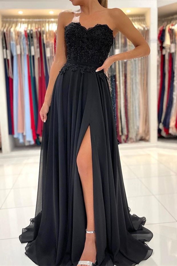 Lace Long Front Split Prom Dress Off-the-shoulder Evening Gown-stylesnuggle