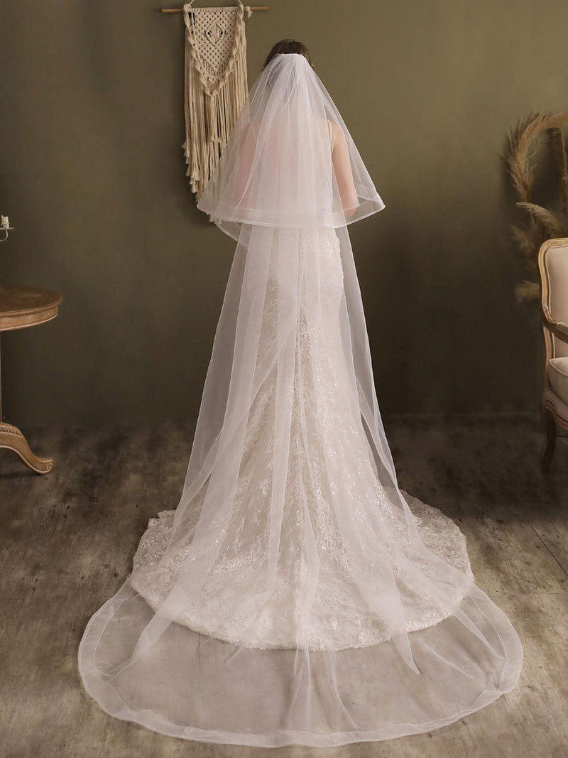 Lace One-Tier Tulle Veils Applique Waterfall Wedding Veils-stylesnuggle