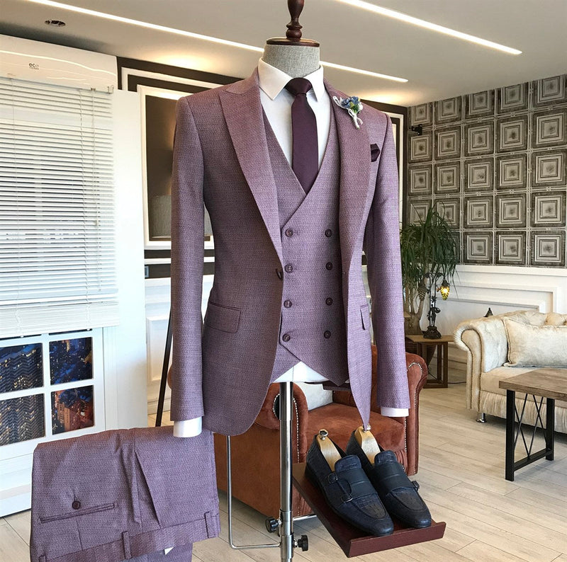 Latest Purple Small Plaid Peaked Lapel One Button Bespoke Men Suits For Proms-stylesnuggle