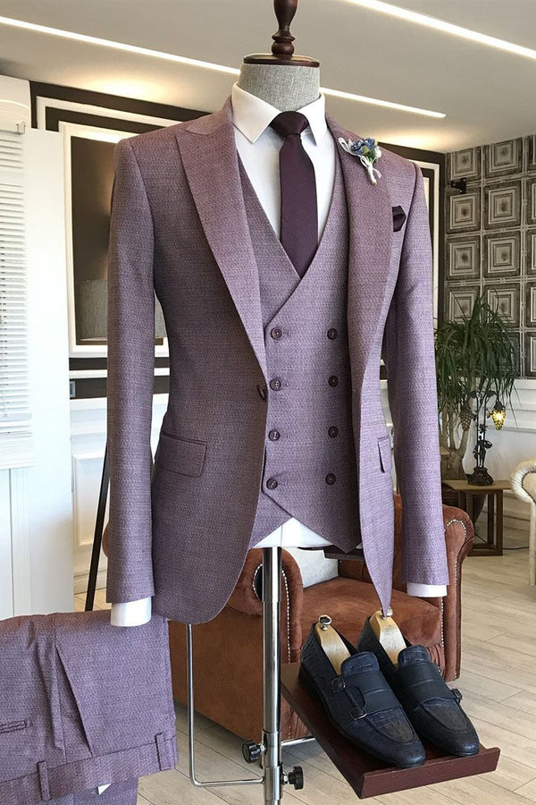 Latest Purple Small Plaid Peaked Lapel One Button Bespoke Men Suits For Proms