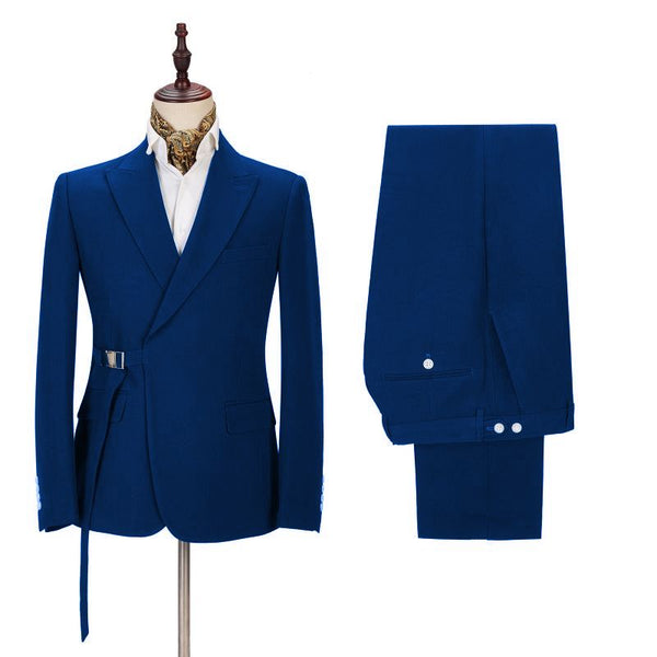 Latest Royal Blue Men's Casual Suit Online Peak Lapel Buckle Button Groomsmen Suit for Formal-stylesnuggle