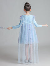 flower girl dresses Light Blue Designed Neckline Polyester Sleeveless Knee-Length A-Line Polyester Cotton Tulle Sequins Kids Social Party Dresses