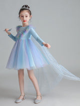 flower girl dresses Light Blue Designed Neckline Polyester Sleeveless Knee-Length A-Line Polyester Cotton Tulle Sequins Kids Social Party Dresses