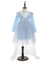 flower girl dresses Light Blue Designed Neckline Polyester Sleeveless Knee-Length A-Line Polyester Cotton Tulle Sequins Kids Social Party Dresses