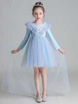 flower girl dresses Light Blue Designed Neckline Polyester Sleeveless Knee-Length A-Line Polyester Cotton Tulle Sequins Kids Social Party Dresses