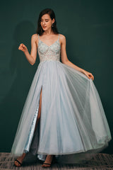 Light blue See-through Sparkle Appliques Prom Dress-stylesnuggle