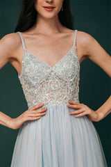 Light blue See-through Sparkle Appliques Prom Dress-stylesnuggle