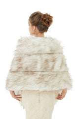 Light Brown Wedding Wrap Faux Fur Sleeveless Open Front Bridal Shawl-stylesnuggle