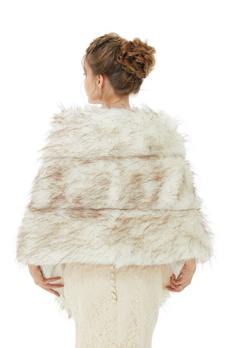 Light Brown Wedding Wrap Faux Fur Sleeveless Open Front Bridal Shawl-stylesnuggle