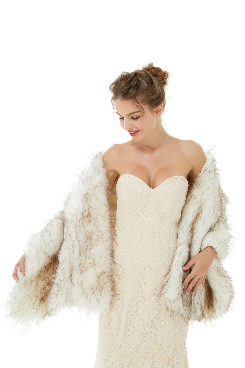 Light Brown Wedding Wrap Faux Fur Sleeveless Open Front Bridal Shawl-stylesnuggle