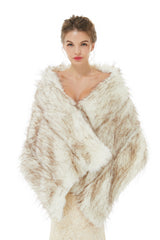 Light Brown Wedding Wrap Faux Fur Sleeveless Open Front Bridal Shawl-stylesnuggle