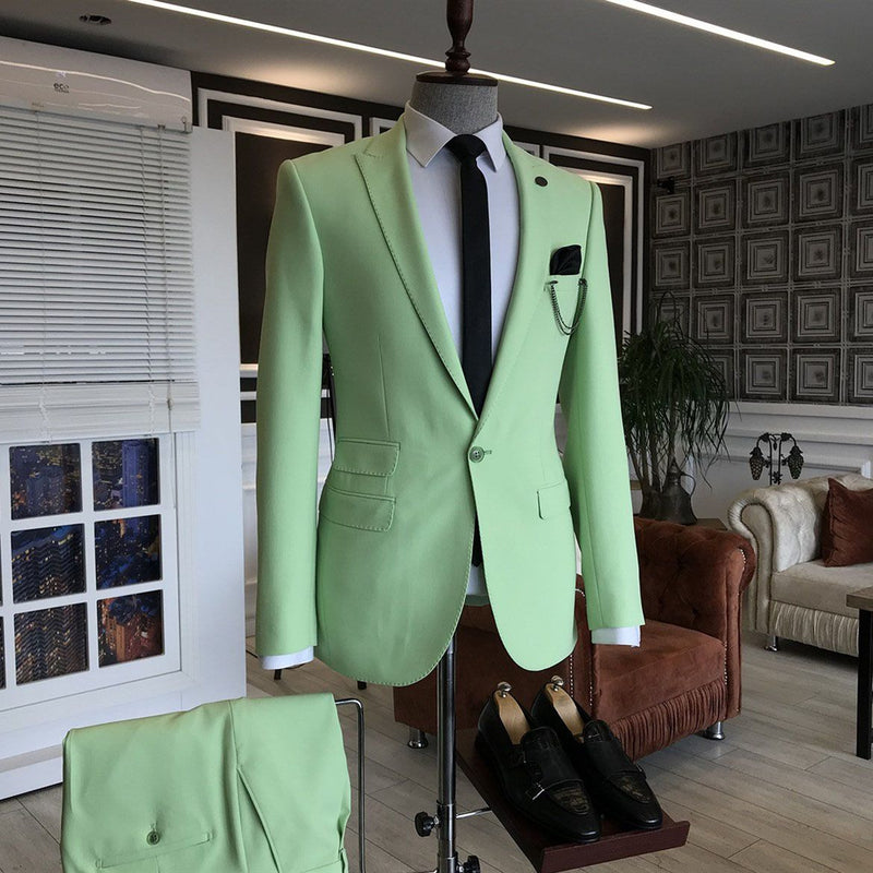 Light Green Peaked Lapel 3 Flaps Mens Prom Suits-stylesnuggle