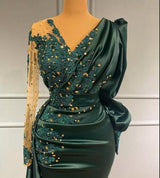 Long Dark Green Elegant Mermaid Prom Dress with Sleeves-stylesnuggle