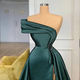 Long Dark Green Satin Prom Dresses Elegant Split Evening Gowns-stylesnuggle