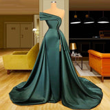 Long Dark Green Satin Prom Dresses Elegant Split Evening Gowns-stylesnuggle