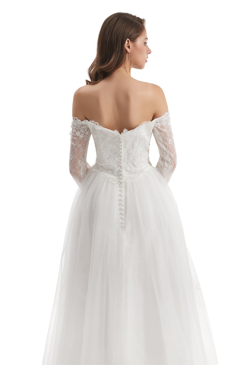 Long Mermaid Sweetheart Strapless Long Sleeve Open Back Appliques Lace Wedding Dress-stylesnuggle