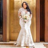 stylesnuggle.com supplies you Long Sleeves Lace White Mermaid Bridal Gowns with Trendy Overskirt at reasonable price. Fast delivery worldwide. 