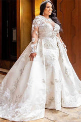 stylesnuggle.com supplies you Long Sleeves Lace White Mermaid Bridal Gowns with Trendy Overskirt at reasonable price. Fast delivery worldwide. 