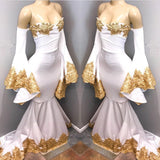 stylesnuggle custom made Long Sleeves Prom Party Gowns with gold appliques,  mermaid New Arrival evening dress with great discount. We provide worldwide shipping and will make the dress perfect for everyone.