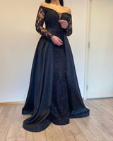 stylesnuggle offers Long Sleevess Black A-line off-the-shoulder Evening Dresses On Sale at an affordable price from Satin to A-line Floor-length skirts. Shop for gorgeous Long Sleevess Prom Dresses, Evening Dresses, Mother dress collections for your big day.