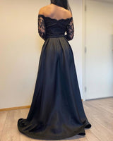 stylesnuggle offers Long Sleevess Black A-line off-the-shoulder Evening Dresses On Sale at an affordable price from Satin to A-line Floor-length skirts. Shop for gorgeous Long Sleevess Prom Dresses, Evening Dresses, Mother dress collections for your big day.