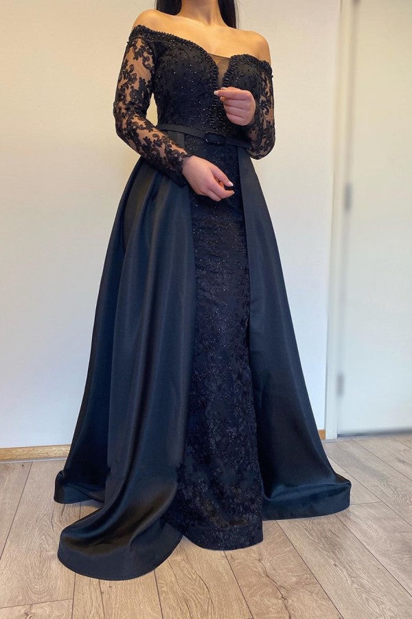 stylesnuggle offers Long Sleevess Black A-line off-the-shoulder Evening Dresses On Sale at an affordable price from Satin to A-line Floor-length skirts. Shop for gorgeous Long Sleevess Prom Dresses, Evening Dresses, Mother dress collections for your big day.