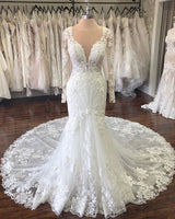 stylesnuggle.com supplies you Long Sleevess V-neck Mermaid White Wedding Dress at reasonable price. Fast delivery worldwide. 