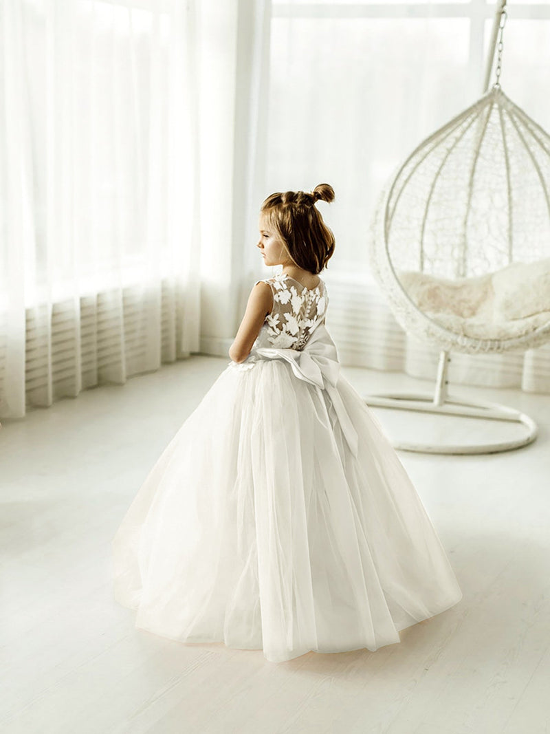 Lovely Puffy Sleeveless Flower Girl Dresses Lace Appliqued-stylesnuggle