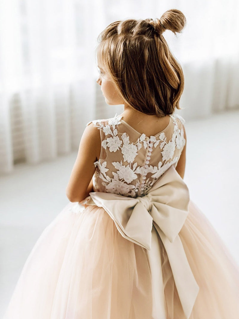 Lovely Puffy Sleeveless Flower Girl Dresses Lace Appliqued-stylesnuggle