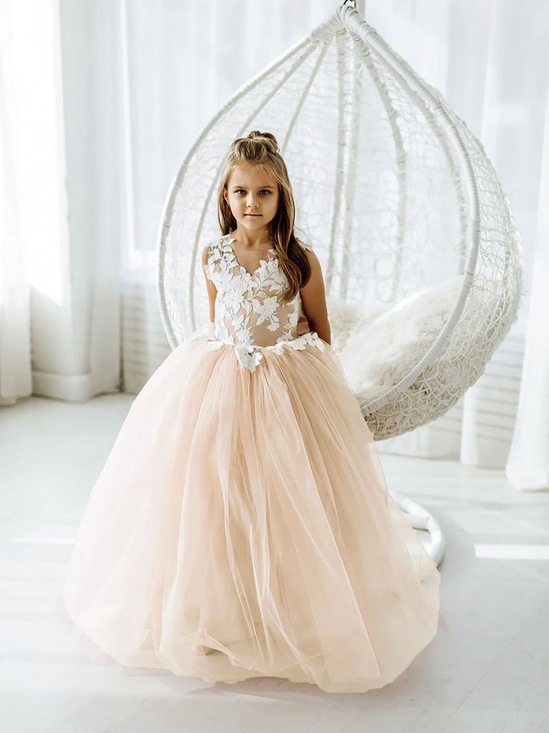 Lovely Puffy Sleeveless Flower Girl Dresses Lace Appliqued-stylesnuggle