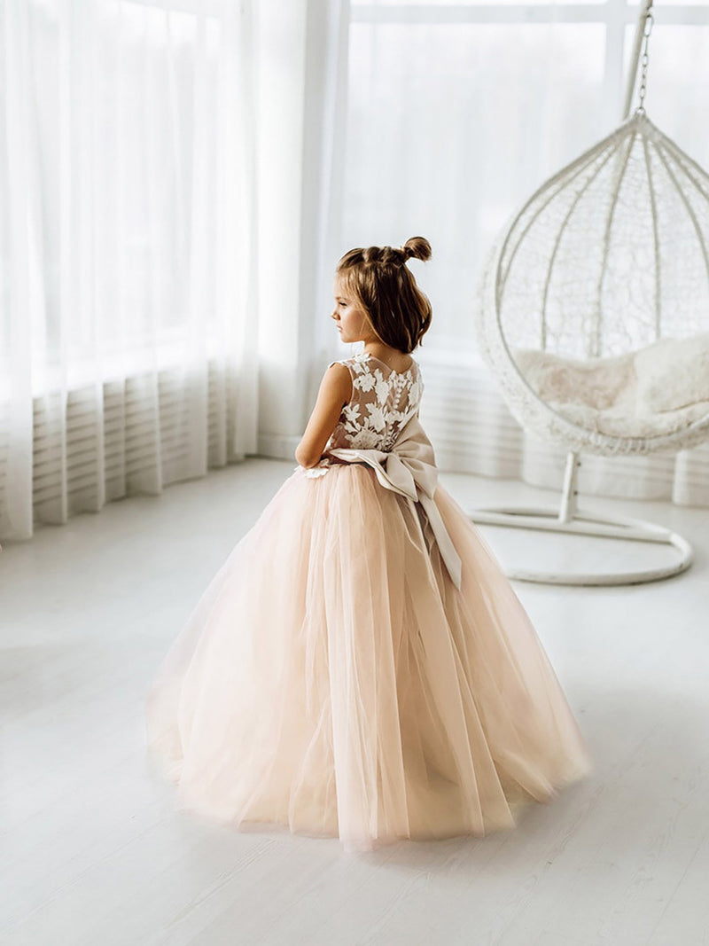 Lovely Puffy Sleeveless Flower Girl Dresses Lace Appliqued-stylesnuggle