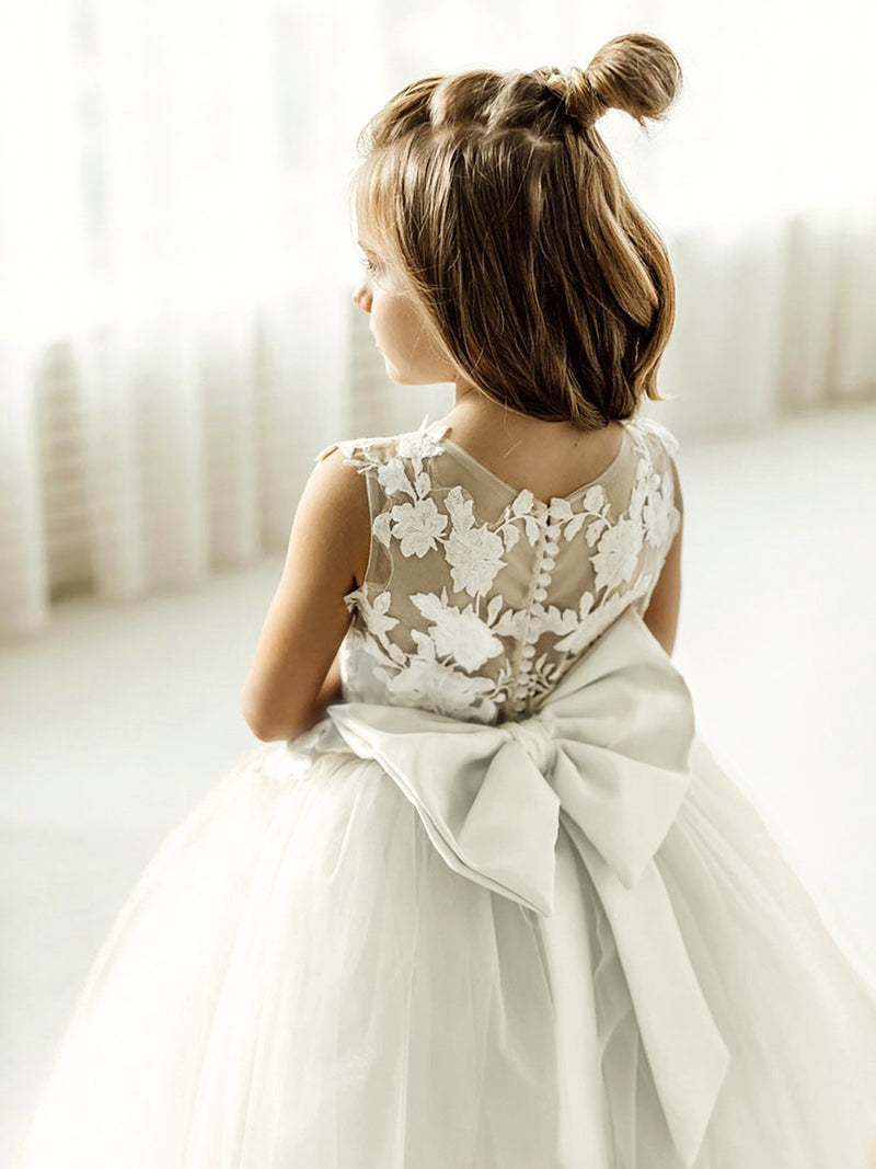 Lovely Puffy Sleeveless Flower Girl Dresses Lace Appliqued-stylesnuggle