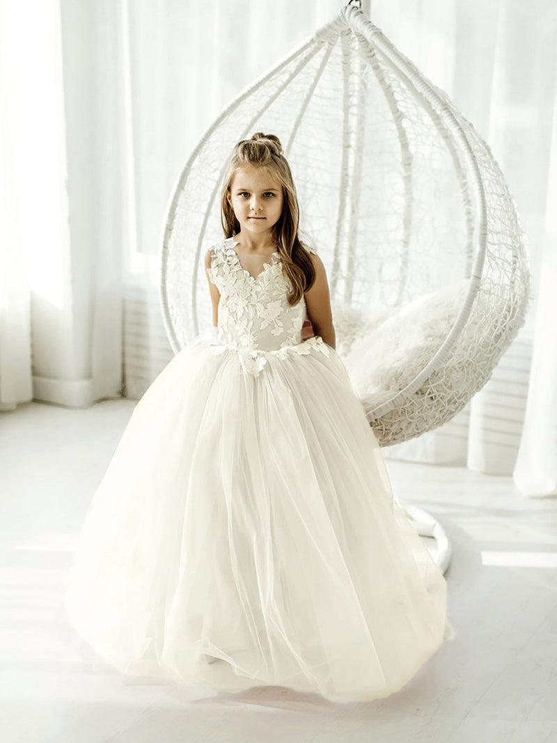 Lovely Puffy Sleeveless Flower Girl Dresses Lace Appliqued-stylesnuggle