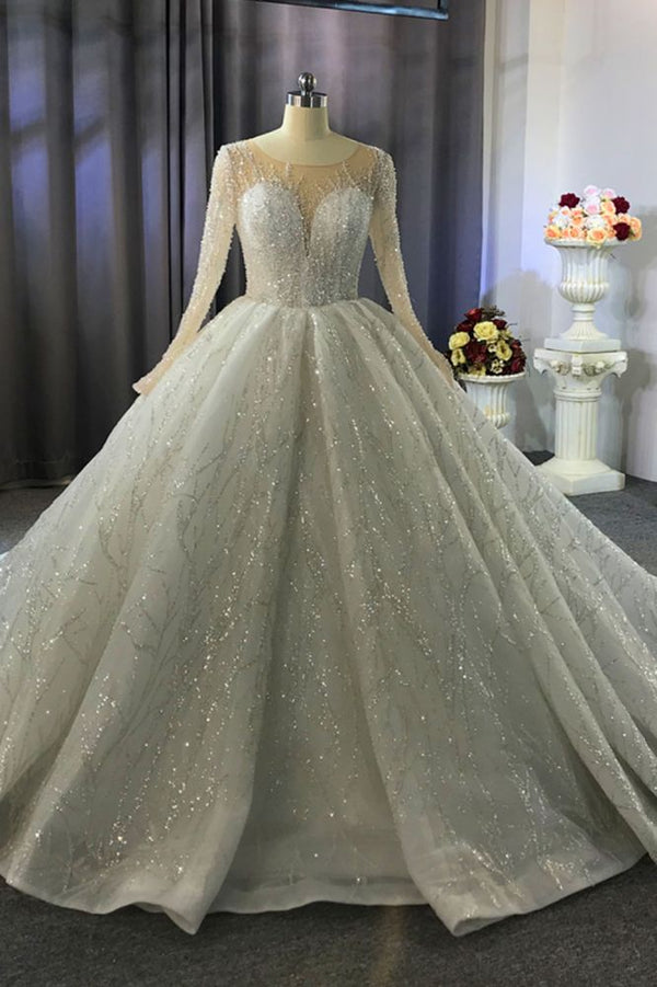 stylesnuggle offers Luxurious Ball Gown Long Sleeves Crystal Beading Wedding Dress A-line Classic at a good price, 1000+ options, fast delivery worldwide.