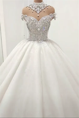 Luxurious High Neck Crystal Beading Ball Gown Wedding Dresses-stylesnuggle