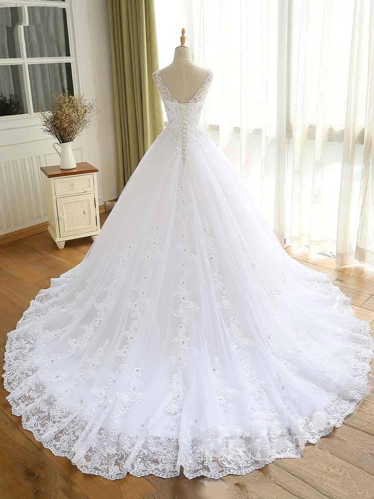 stylesnuggle offers Luxurious Lace Beaded Wedding Dresses latest V Neck Straps Long Ball Gown Wedding Party Bridal Dress at a good price from White,Ivory,Blushing Pink,Champagne,Black, Lace to A-line Floor-length hem. Extra coupon to save a heap.