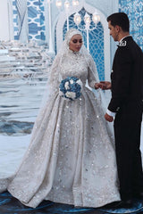 stylesnuggle offers Luxurious Sequins Bridal Gown Aline Long Sleeves Highneck Sweep Train at a good price, 1000+ options, fast delivery worldwide.